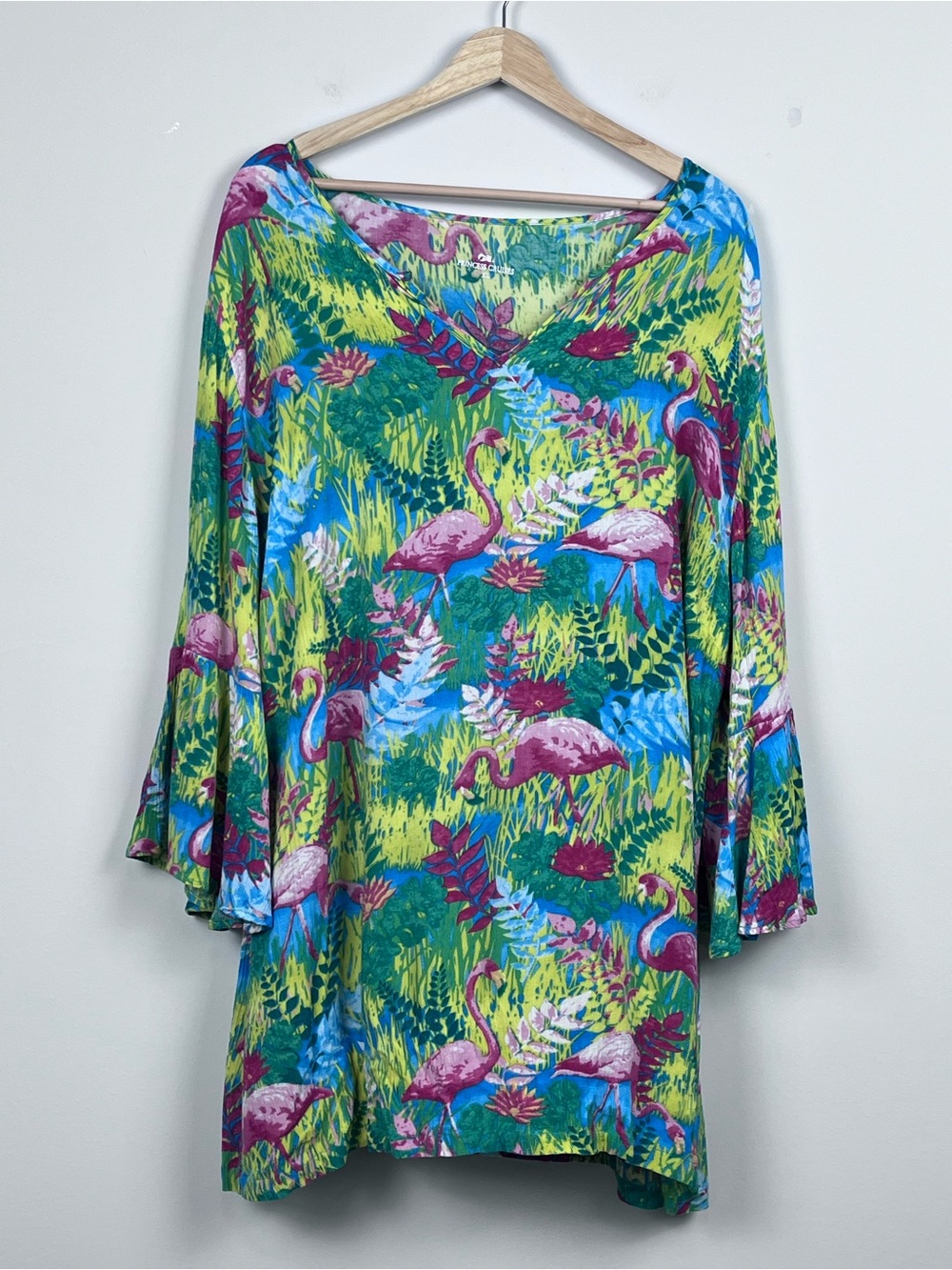 Princes Cruises Women's 100% Viscose Flamingo Print Gauzy Blouse Size XL; Cruise